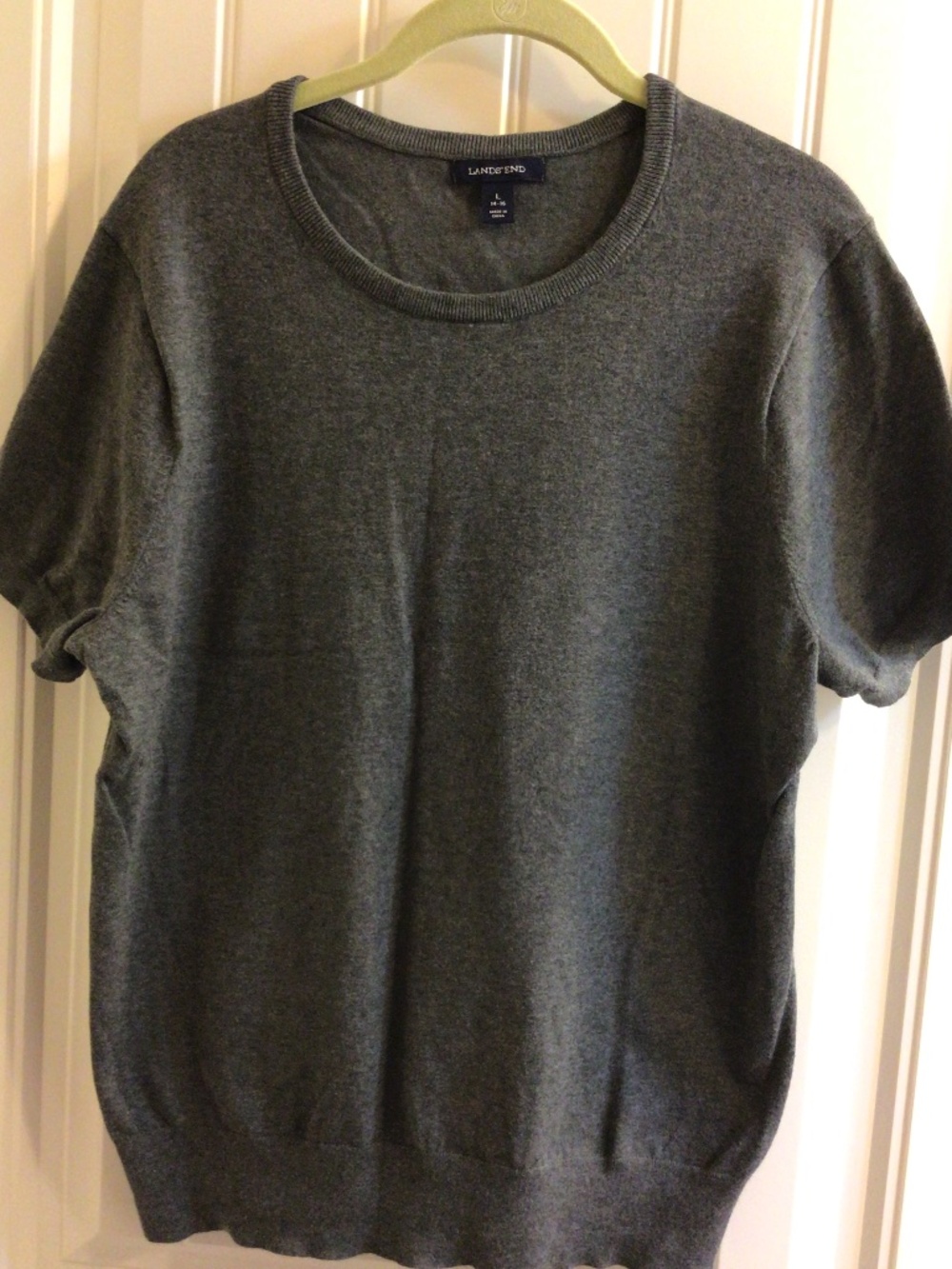 Lands' End Women's Short Sleeve Crew Neck Sweater Gray Sz L